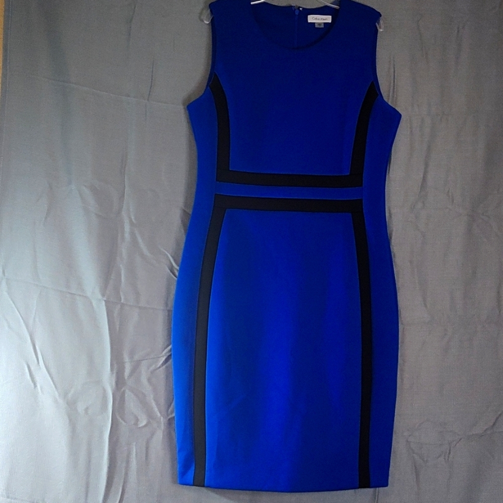 Calvin Klein Royal Blue and Black Midi Sheath Dress